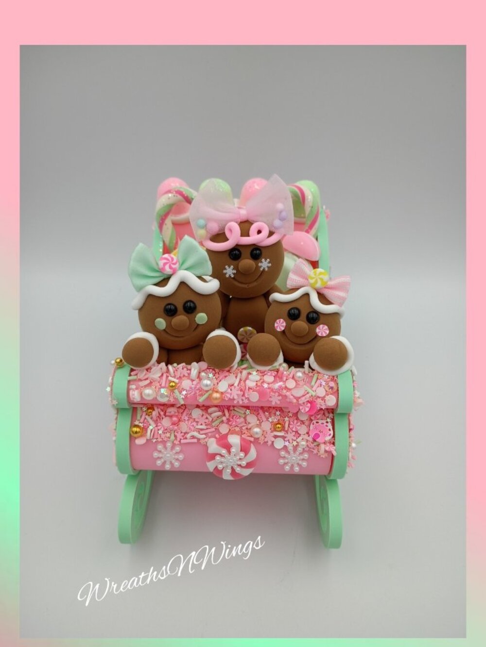 Gingerbread Sleigh Christmas Centerpiece, Pastel Candyland Christmas Decor